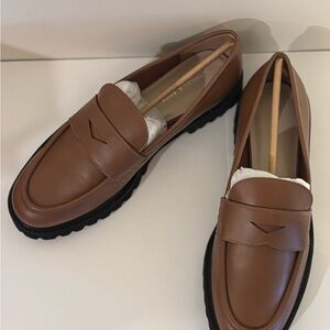 Charles & Keith Tan Loafers with Black Soles